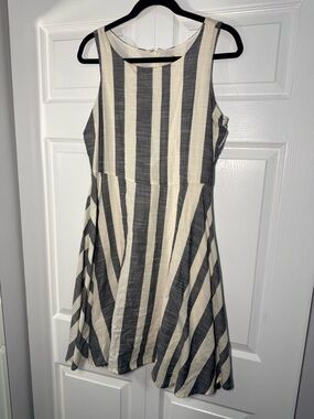 AND 100% Cotton White Gray Striped Fit & Flare Summer Dress Size 14